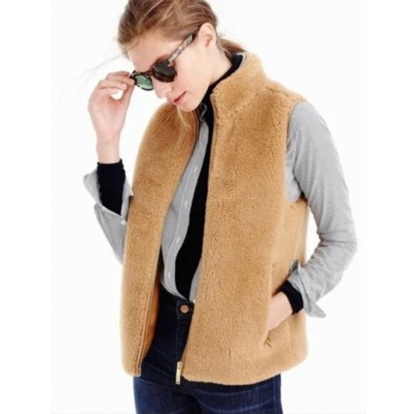 J.Crew Plush Fleece Excursion Vest in Cognac - Picture 1 of 5